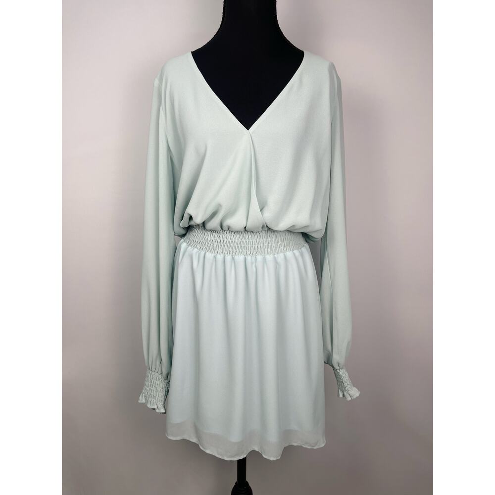 Show Me Your Mumu Adelaide Dress Light Blue Long Sleeve Mini Dress Womens Medium - Picture 2 of 8